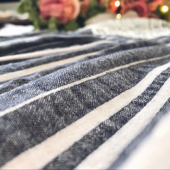 Crochet Lace Overlay Striped Linen Mini Dress - Picture 3 of 5